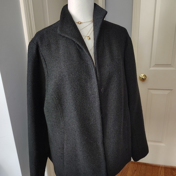 Eileen Fisher Black Honeycomb Textured Jacket 1X - Picture 2 of 15